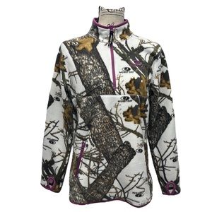 Mossy Oak White Brown Purple Camo Womens Full Zip Fleece Jacket Medium 8-10 EUC